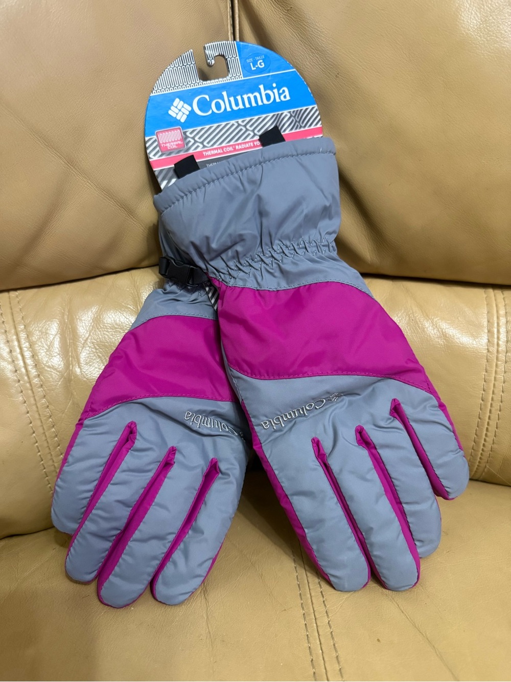 NWT Columbia Thermal Coil Winter Ski Gloves Gray Pink Womenβs L
